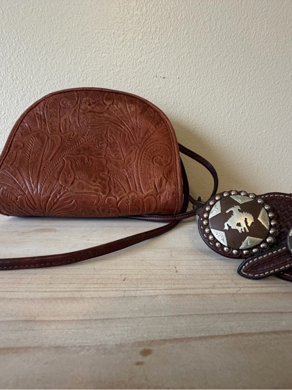 margot Tooled Leather Crossbody Bag in Chestnut Brown